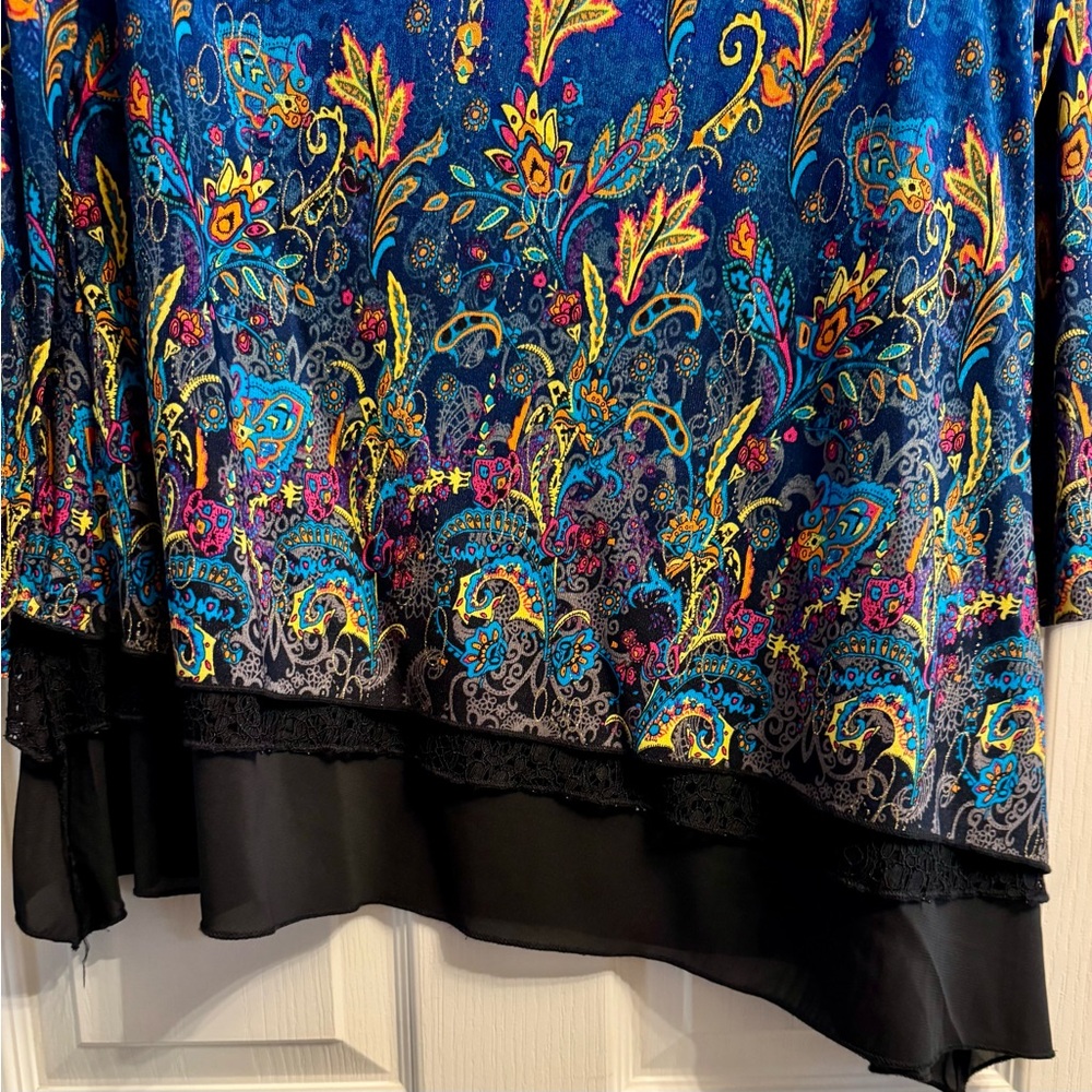 New! CALESSA Vibrant Blue and Orange Floral Blouse - Picture 7 of 15